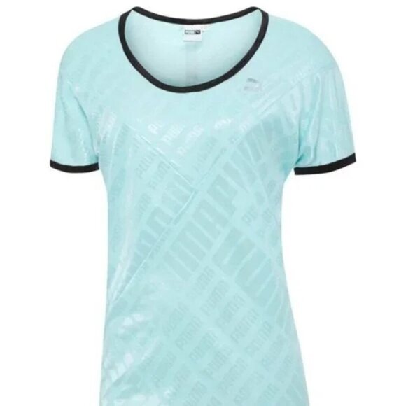 Puma Tops - Puma Jacquard Tonal Logo Pastel Blue Oversized T-shirt